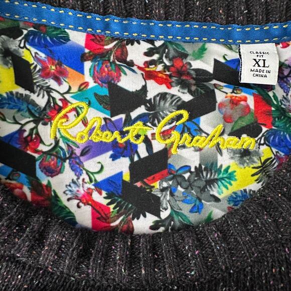 Robert Graham Vostok Sweater Men’s XL Gray Multicolor Confetti Knit Silk Wool - Picture 7 of 11